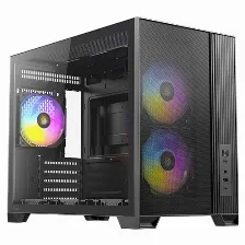 Gabinete Antec Flux M, Micro-atx Itx, Panel De Cristal Templado, 6 Ventiladores Pwm Incluidos, Radiador Hasta 360 Mm, Color Negro.