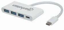 Hub Manhattan 4 Puertos, Interfaz Usb-c, 3x Usb-a, 1x Usb-c, 5 Gbit/s, Blanco