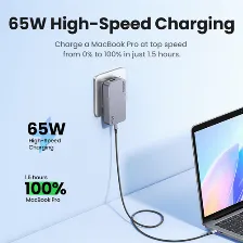 Cargador Ugreen Nexode Pro 65w, Gan, 2x Usb-c, 1x Usb-a, Carga Rapida, Ultra Delgado, Negro/gris