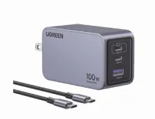 Cargador Ugreen Nexode Pro 100w, Gan, 2x Usb-c, 1x Usb-a, Carga Rapida, Incluye Cable, Negro/gris