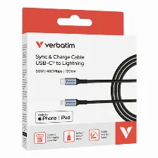 Cable Lightning Verbatim 31844 Lightning A Usb C, 480 Mbit/s, Negro