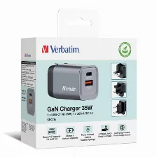 Cargador De Pared Verbatim, Tecnologia Gan, Potencia 35 Watts, Un Puerto Usb-c Pd, Un Puerto Usb-a Qc 3.0, Clavijas Plegables.