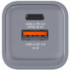 Cargador De Pared Verbatim, Tecnologia Gan, Potencia 35 Watts, Un Puerto Usb-c Pd, Un Puerto Usb-a Qc 3.0, Clavijas Plegables.