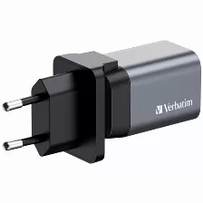 Cargador De Pared Verbatim, Tecnologia Gan, Potencia 35 Watts, Un Puerto Usb-c Pd, Un Puerto Usb-a Qc 3.0, Clavijas Plegables.