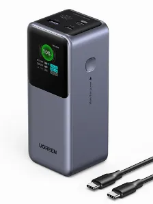 Power Bank Ugreen Nexode 20000mah, Hasta 100w, Pantalla Inteligente, 1x Usb-a, 2x Usb-c, Gris