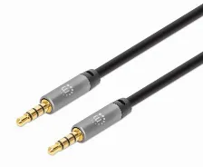 Cable De Audio Manhattan Cable Auxiliar De Audio Estéreo 3,5mm A 3,5mm, 2 M, Negro, Plata