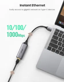 Adaptador De Red Ugreen Usb-c A Rj45, 1000 Mbit/s, Plata
