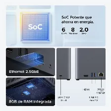 Nas Ugreen Dh4300 Plus, Ugos Pro, Rk3588c, Ram 8gb, Sata, 4 Bahias Soporta 120tb (no Incluye Disco), Acceso Remoto, Gris