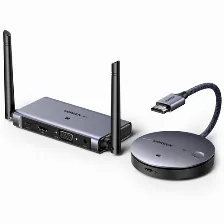 Sistema De Video Inalambrico Ugreen, Transmisor Hdmi, Receptor Hdmi/vga, 4k, Indicador Led, Hasta 50m, Negro/gris