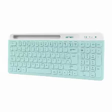 Kit Teclado Y Mouse Acteck Creator Virtuos Silk Mk720 Interruptor De Membrana, Inalámbrico, 4000 Dpi, Color Aguamarina