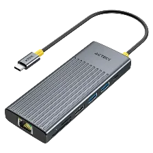 Hub Usb Acteck Nexus Dock Ultra, Usb-c A Hdmi 2.1, Usb-a 3.2, Usb-c, Lector Sd/ Microsd, Rj-45, Gris