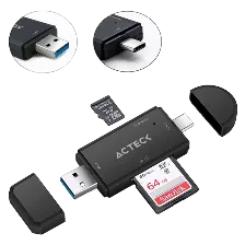Lector De Memorias Acteck Gatex Read Cr615, 1xsd, 1xmicrosd, 1xusb-a, 1xusb-c, Negro