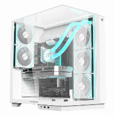 Gabinete Gamer Balam Rush Tank Majestic 7600 / Media Torre / Atx/micro Atx- Mini Itx / Ventiladores Argb / Triple Panel De Cristal Templado / Blanco / Br-941501