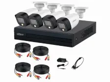 Kit De Vigilancia Dahua Cctv, Dvr 4 Canales, 4 Camaras Bala Full Color 2mp, Con Accesorios