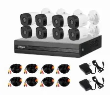 Kit De Vigilancia Dahua Cctv, Dvr 8 Canales, 8 Camaras Bala, 2mp, Microfono, Con Accesorios