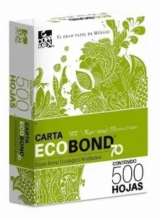 Paquete De 500 Hojas De Papel Ecobond 70, Tamano Carta, 95% Blancura