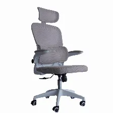 Silla Gerencial Modamob Modelo Polar, Respaldo Y Cabecera De Malla, Piston De Gas C3 120kg, Reposabrazos, Soporte Lumbar, Color Gris, Ligero Dano