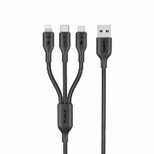 Cable De Carga Oraimo Duraline 4, 3-en-1, 60w Carga Rapida, 3a, 1.2 Metros, Transferencia 480mbps, Negro
