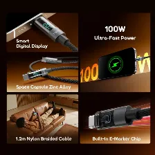 Cable Oraimo Gigiline Ocd-175cc, 100w, Usb-c A Usb-c, 1.2m, Carga Rapida, Negro