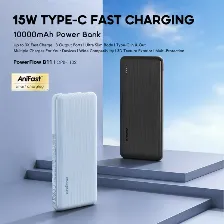 Power Bank Oraimo Powerflow B11, 10000mah, 15w Total, 3 Puertos (2 Usb-a, 1 Tipo C), Carga Rapida Anifast, Negro.