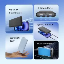Power Bank Oraimo Powerflow B11, 10000mah, 15w Total, 3 Puertos (2 Usb-a, 1 Tipo C), Carga Rapida Anifast, Negro.