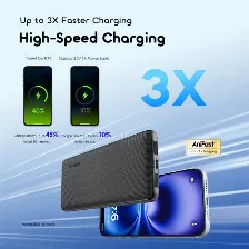 Power Bank Oraimo Powerflow B11, 10000mah, 15w Total, 3 Puertos (2 Usb-a, 1 Tipo C), Carga Rapida Anifast, Negro.