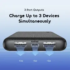 Power Bank Oraimo Powerflow B11, 10000mah, 15w Total, 3 Puertos (2 Usb-a, 1 Tipo C), Carga Rapida Anifast, Negro.