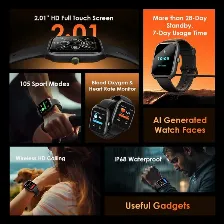 Smartwatch Oraimo Watch 5 Lite, Pantalla 2.01 Pulgadas, Bluetooth 5.0, Ip68, Monitor Ritmo Cardiaco Y Oxigeno, 105 Modos Deportes, Negro.