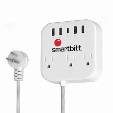 Barra De Contactos Smartbitt Sbss-b3-5u 125 V, 1.5 M, 3 Salidas Ac, Nema 5?15r, Blanco