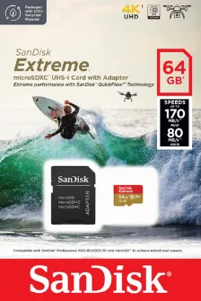 Memoria Micro Sd Sandisk Extreme 64gb, Velocidad 170 Mb/s, Clase 10