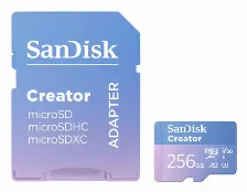 Memoria Micro Sd Sandisk Creator 256 Gb, Velocidad 190 Mb/s, Clase 10
