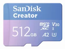 Memoria Micro Sd Sandisk Creator 512 Gb, Velocidad 190 Mb/s, Clase 10