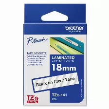 Cinta Brother Tze-141 Negro Sobre Transparente, Ancho 1.8 Cm, Longitud 8 M