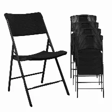 Pack De 6 Sillas Plegables Modamob, Modelo Bosc, Reforzadas, Plastico Con Terminado Tipo Mimbre Color Negro