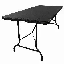 Mesa Plegable Modamob 1.80 Metros, Modelo Lignum 180cm X 76cm X 74cm, Calibre 25mm, Acabado Tipo Mimbre Simula Madera Color Negro